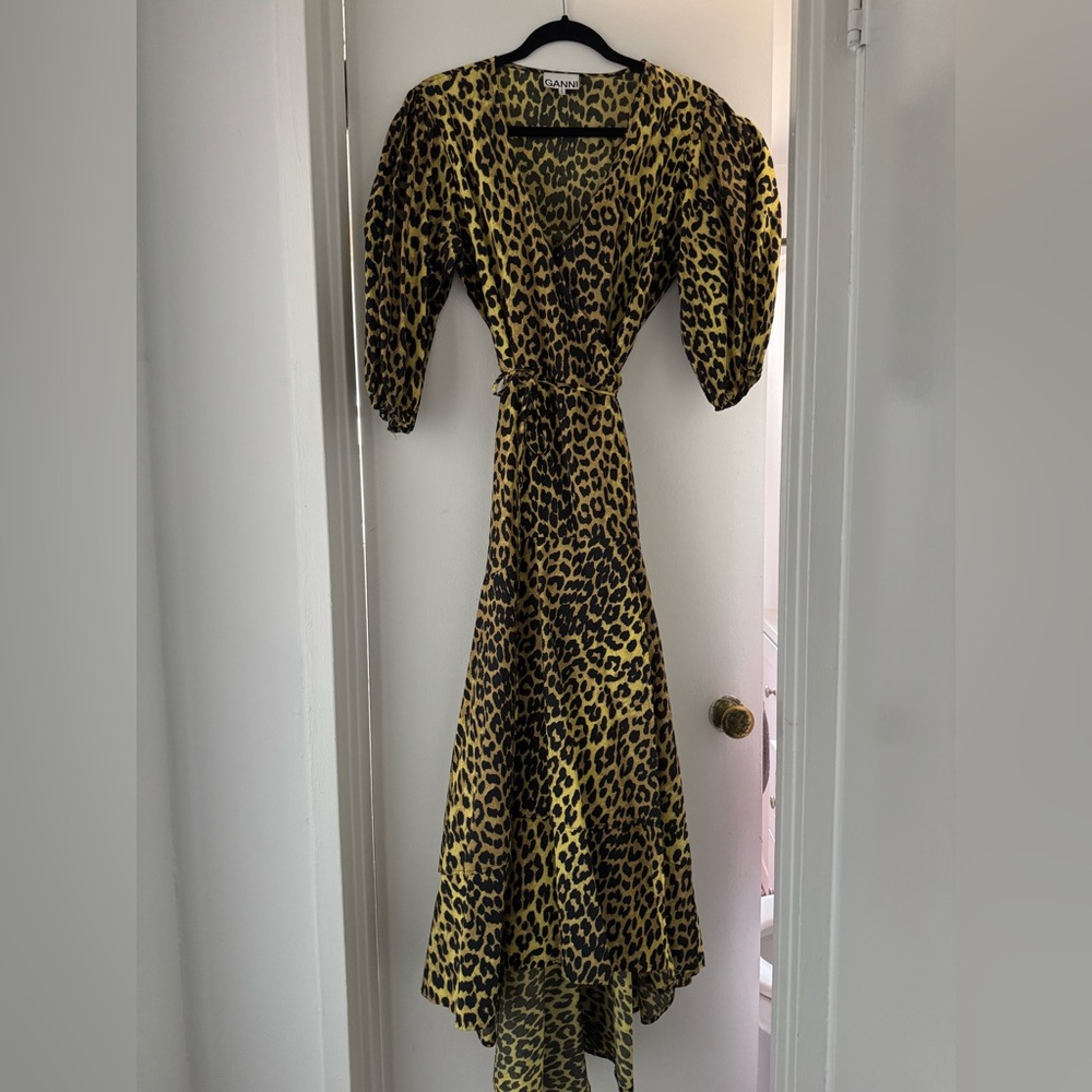 Ganni leopard wrap dress
